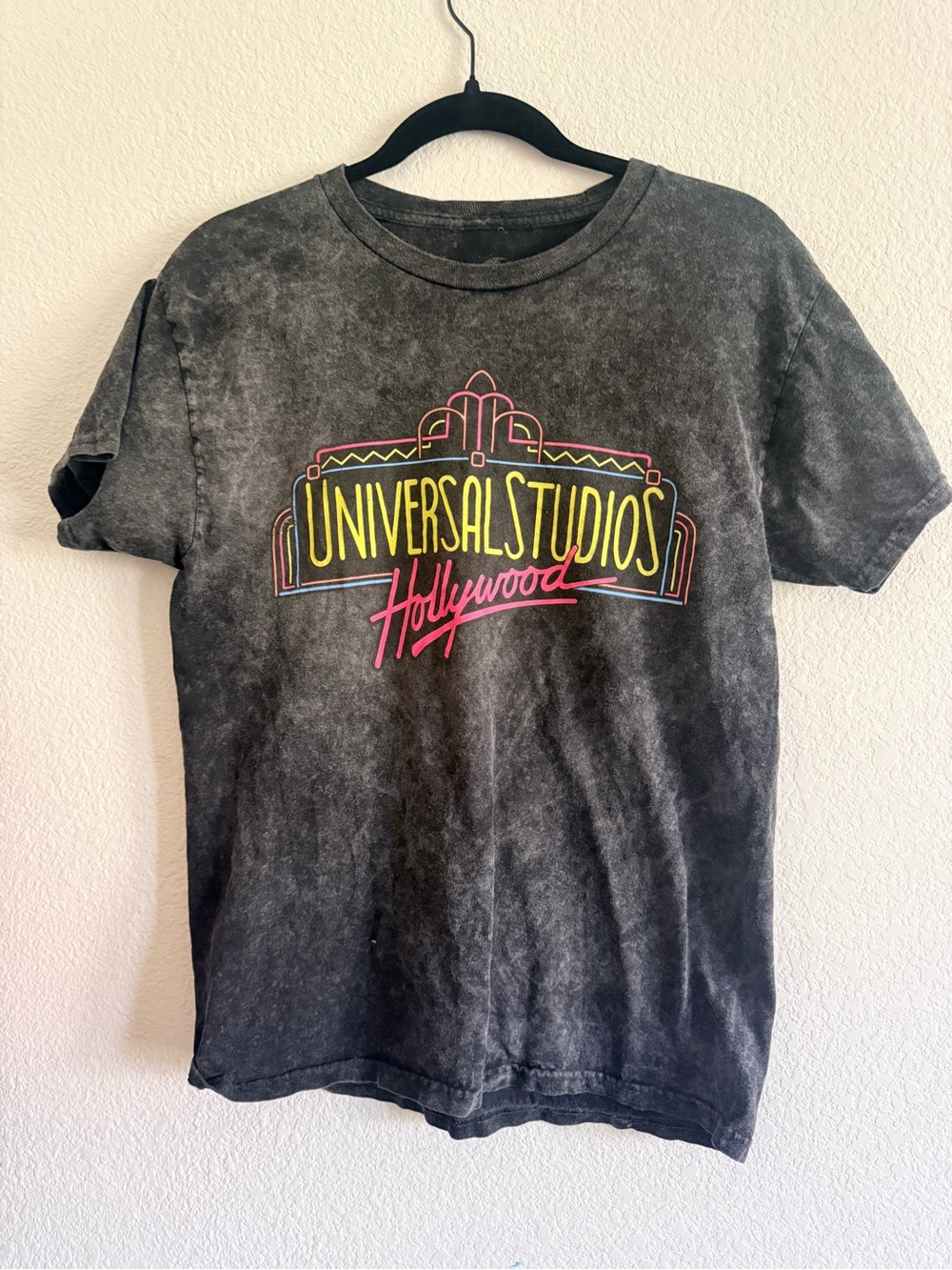 Universal Neon Logo Black Mineral Wash Short Sleeve Tee